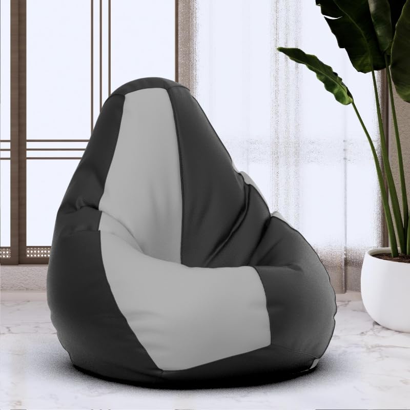 Bean Bag Chair Cover | Size: 1XL | Color: Black Light-Grey | Without Beans | Premium Leatherette Cover (CMF 0316)-image-27