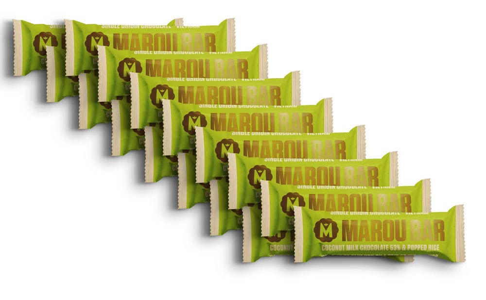 Marou Snack Bar 53% Cacao Case Pack of 16 | Coconut Milk, Popped Rice, And Dark Chocolate | Vietnam Single Origin, Vegan, Craft Chocolate | 16 x 35g Bar