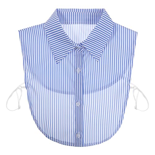 Blue Striped Detachable Collar Shirt Fake Collar Detachable Blouse Detachable Half Blouse Shirts Women Ruffle Mock Neck Dickey Half Blouse False Collar for Lady Men