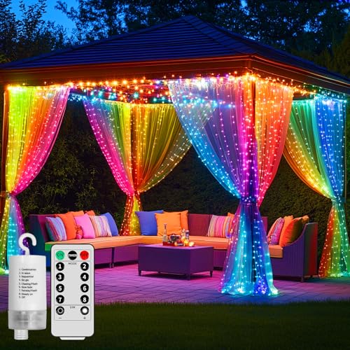 Curtain Lights Battery Operated 10x10Ft 300LED...