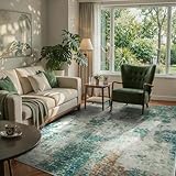 Lahome Modern Abstract Area Rug 5x7 Rugs for Living Room, Washable Accent Bedroom Rug Non-Slip Non Skid, Indoor Floor Contemporary Carpet for Kitchen Bathroom Laundry,Green/Grey