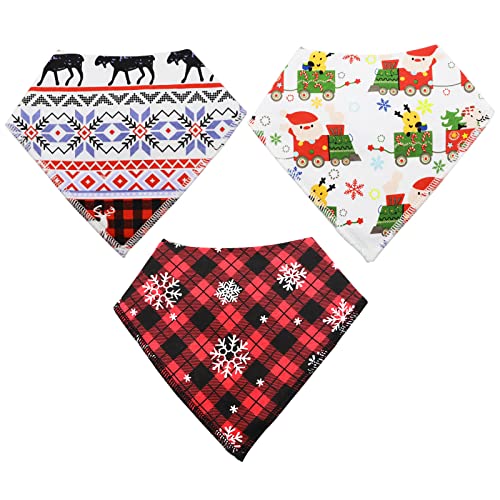 Image of LNGLAT 3-Pack Baby Bandana Drool Bibs for Boys Girls, Organic Cotton Toddler Christmas Bibs for Drooling and Teething