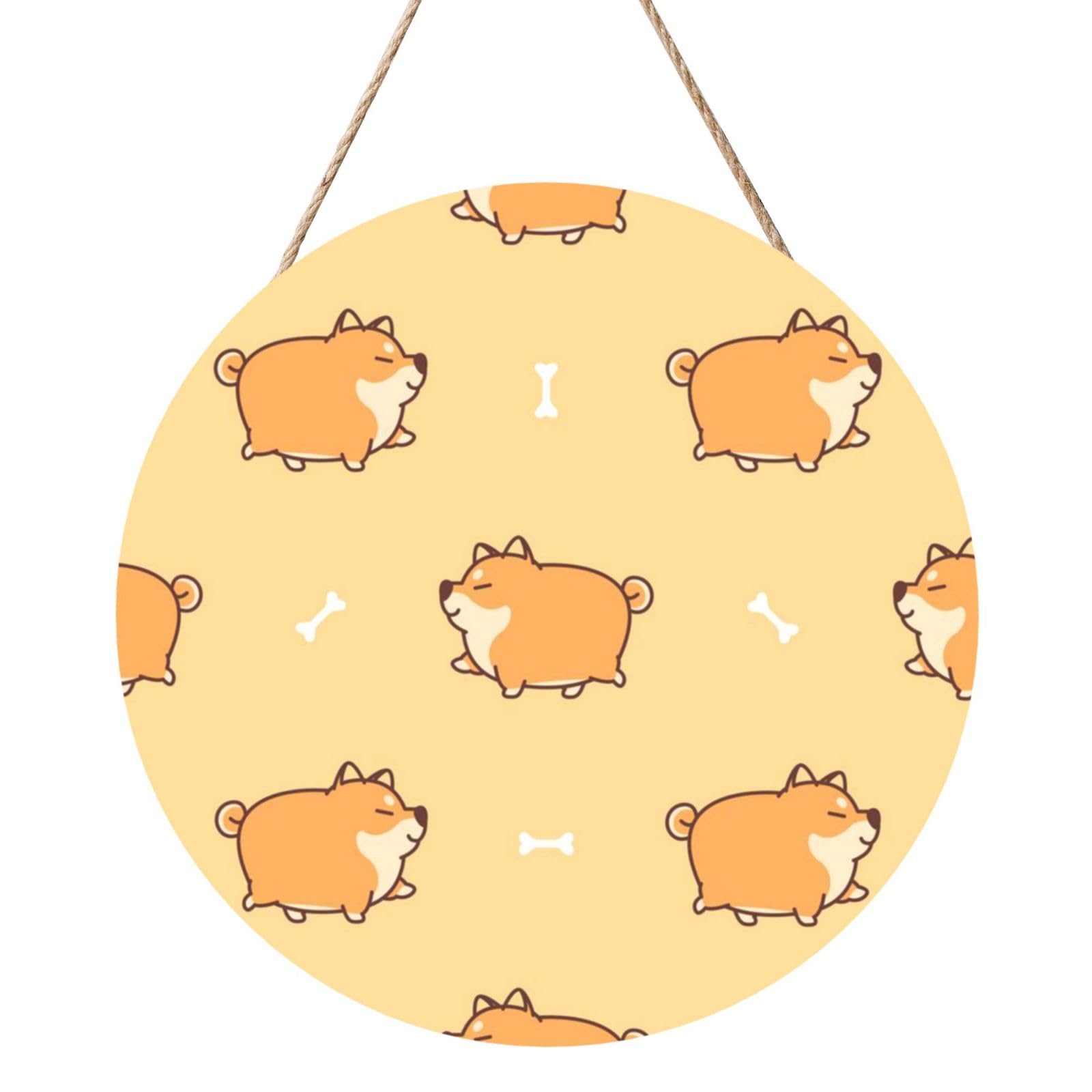 InOmak Fat Shiba Inu Anime Dog Pattern, Round Wood Panel Painting 12 in, Wall Hanging Painting For Home