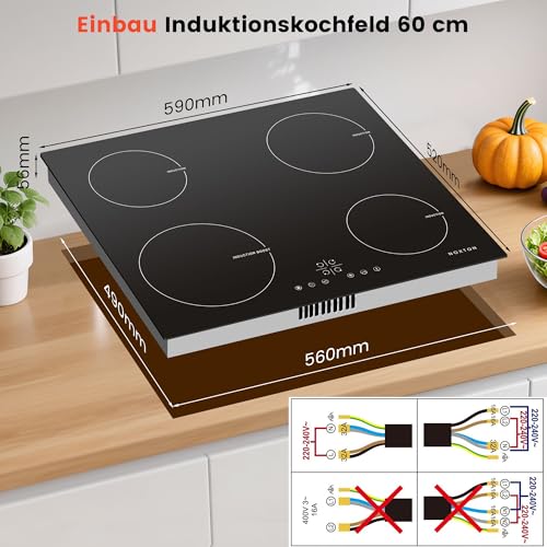 60cm Induktionskochfeld 4 platten, Autarkes Einbau Induktionsherd, 6400W