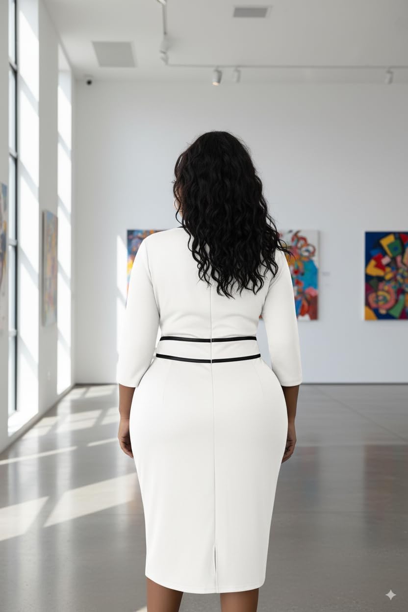 FANDEE Plus Size Women's Church Dresses Vintage Bodycon Elegant 3/4 Sleeve Pencil Dress - Image 4