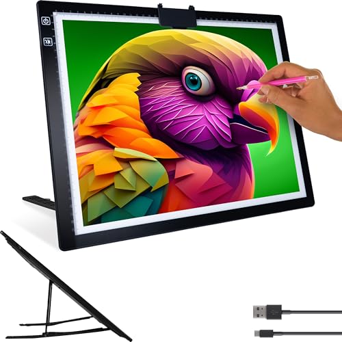 Crafts&Co® Mesa de Luz A3 | Placa de Luz Regulable | Lightpad Recargable e Inalámbrico | Accesorios para Diamond Painting | Tablero de Dibujo con USB | Lightpad 470x345 mm | Mesa de Dibujo, Caja