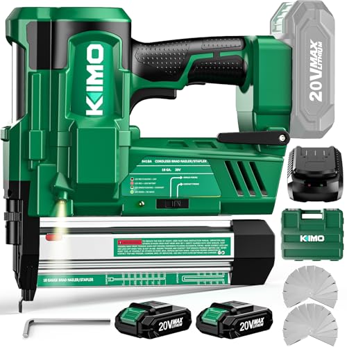 Image of KIMO Brushless Brad Nailer Cordless 2-in-1 18 Gauge Stapler and Nail Gun | 2 Firing Modes,180 Nails /min, Adjustable Depth, 2 *2.0Ah Battery, 1000xNails & Staples, Safety Lock, Smart Indicator for DIY