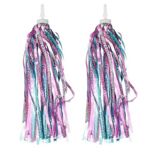YELARXI Bike Streamers, Bike Tassel Handlebar Streamers Colorful - Fitting for (Bicycle Tricycle Grips - Scooter Accessories - Decorations - Girls) 1 Pair & 10 Inch & Blue Pink