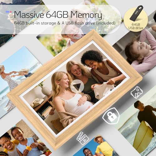 Image of NexFoto 15.6'' Touchscreen Digital Picture Frame, 64GB Wood Electronic Picture Frame, FHD WiFi Digital Photo Frame, Add Photos from Google Photos, Share Videos, for Mom, Christmas /Birthday, Wood