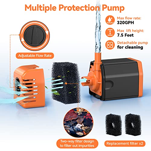 Image of POPOSOAP 20W Solar Water Pump, Solar Powered Water Pump Outdoor with 320GPH Solar Pump, 7 Sprayers, 16.4ft Cable, 6.6ft Tubing for Outdoor Pond, Fish Tank and Garden Water Features