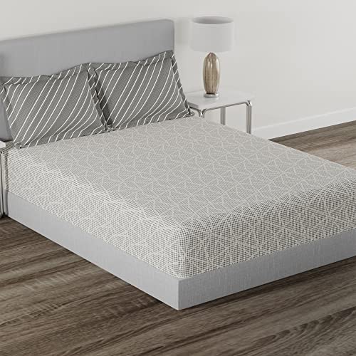 Image of myTrident Home Essential Stripe Collection 144 TC, 100% Cotton Bedsheet with 2 Pillow Cover, King Size - 274 x 274 cm, Vesey