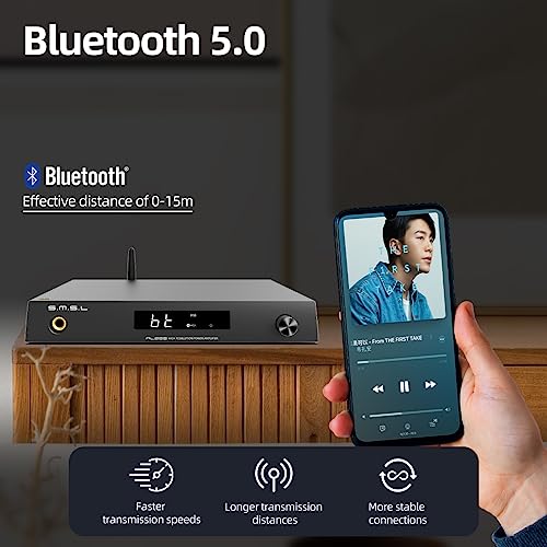 SMSL AL200,Hi-Fi Amplifier,MA5332MS Stereo D-Class Amplifier Chip,165W Output Power,Integrated Ear Amplifier Output,Third-Generation XMOS 16 core XU-316,7 EQ Adjustable,with Remote Control (Black)