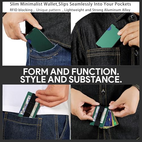 Image of Minimalist Carbon Fiber Wallet for Men, Money Clip Cash Strap Wallet, RFID Blocking Metal Wallet Aluminum Card Holder,Front Pocket Wallet