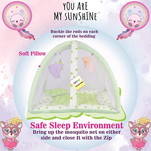 Image of Kwitchy Baby Bedding Set New Born Baby Bed | Mattress | Mosquito Net | Play Gym | Playmats | Floor Gym | Cotton | Infants | Gift Pack | Bed with Hanging Toys (0-6 Months) Green