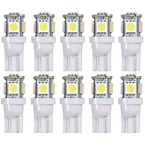 Augustwxl 10 x Car LED T10 W5W 5050 5SMD Reading Dome Lamp 168 194 192 DC 12V License Plate Bulb Marker Wedge Light White Color