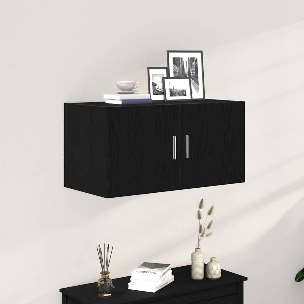 Mangloder - Armadio da parete in legno di quercia nero, 80 x 39 x 40 cm, con 2 ante, sospeso, per soggiorno, camera da letto, ufficio, salvaspazio e moderno