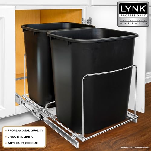 Image of LYNK PROFESSIONAL Double Pull Out Trash Can Under Cabinet - Under Sink Trash Can Slider - Trash Can Slide Out Drawer - Sliding Pull Out for Kitchen Garbage Bin (Trash Cans Not Included)