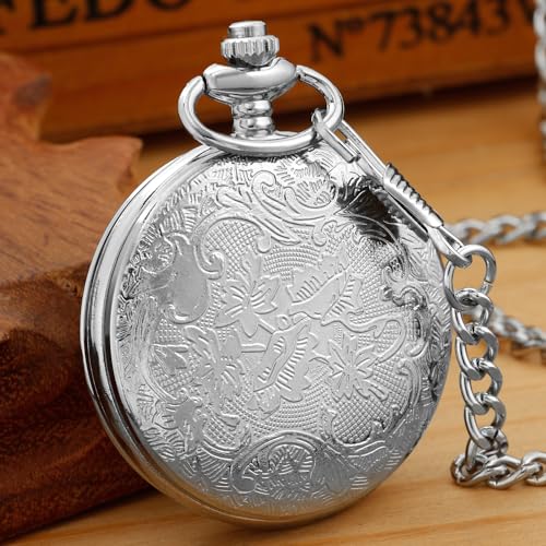 Image of Quartz Pocket Watch for Men, White Roman Digital Dial Pocket Watches for Men with Chain