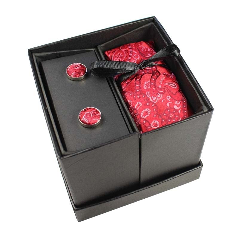 Set de corbata formal para hombre con pañuelo y gemelos miniatura 2