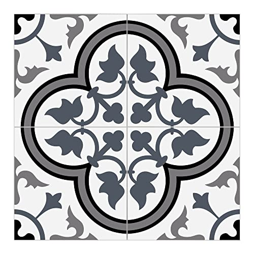 The Tiles Plaza Encaustic Peel and Stick Backsplash, Blue and White Patterned Vintage Stick on Tile, Stone Composite Self-Adhesive Wall Tile Sticker for Kitchen Bathroom Fireplace Stairs, 10 Sheets