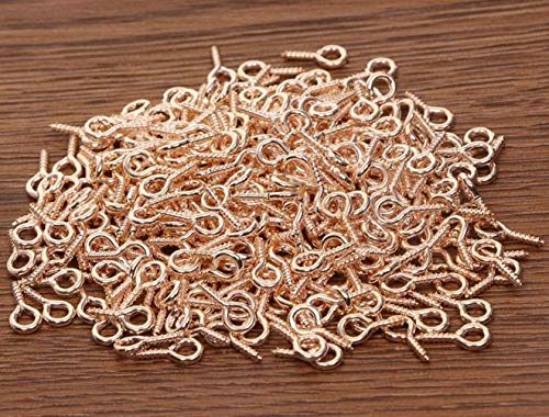 Pack of 200,Multipurpose Alloy Eye Bolts Hook Screw Eye Nails Pin Bail for DIY Jewelry Making Accessaries (Rose Gold, 4x8mm(S))