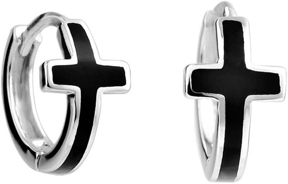 925 Sterling Silver Round Circle Unisex Cross Hoop Earrings with Cross for Women Men