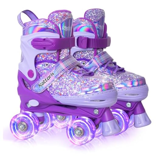 Nattork Kids Roller Skates for Girls Kids, 4 Sizes Adjustable Girls Roller Skates for Ages 3-12 with Light up Wheels & Safety Protection - Cool Birthday Gift for Indoor Outdoor Sports