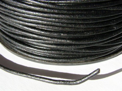 Lederband, Lederschnur, Lederriemen 5 m. Rund 2,0 mm. Schwarz