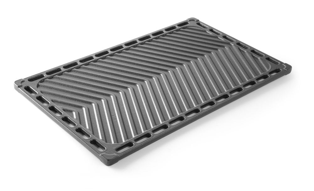 HENDI Plancha de asador, GN 1/1, de hierro fundido, 1 lado liso y 1 lado acanalado, 325x530mm, para todas las parrillas, grill, barbacoas Green Fire de HENDI