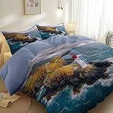 Juego de Fundas de Edredón Reversibles Azul, Funda Nórdica de Microfibra Suave Estampada Faro Costa Olas, 150 x 220 cm Juegos de Cama con Cremallera