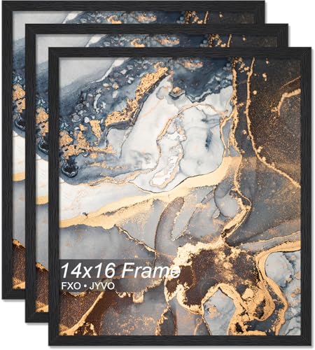 Engineered Wood 14x16 Picture Frame Set of 3, Black Frame for 14 x 16 Inch Picture Poster Photo, Light Weight 14 by 16 Frame with Wood-grain for Wall - 3 Pack/Black/14 x16