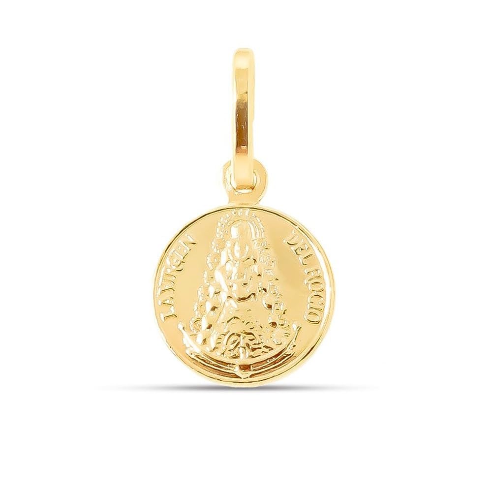 Virgen del Rocío Medalla Plata Ley 925m chapado oro 12mm. bisel trasera lisa