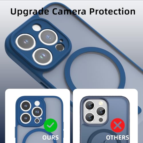 K TOMOTO Magnetic Case Compatible with iPhone 15 Pro Translucent Matte Phone Case with Camera Lens Guard, Rugged Protective Cover 6.1-Inch, Navy Blue — view 6