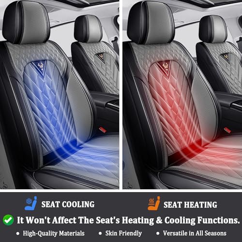 Image of Car Seat Covers Full Set for Kia Telluride 2020-2026, Anti-Slip Full Coverage Car Seat Covers, Waterproof Nappa Leather Car Seat Cover Sets(5 Seats /Black Gray)