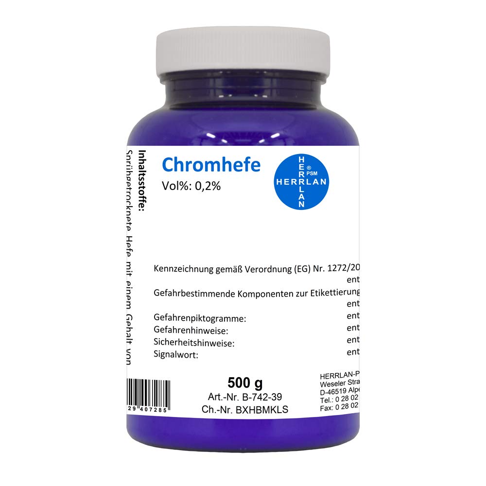 Chromhefe-Pulver 0,2%, 2000 µg/g dreiwertiges Chrom I 500 g I Herrlan Rohstoffkontor
