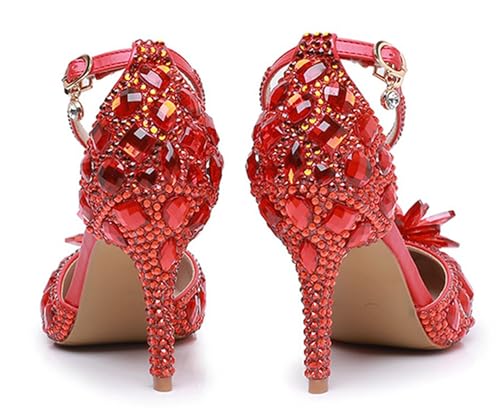 Minishion Womens Rhinestone Wedding Shoes Pumps with Flower Evening Prom Heels4