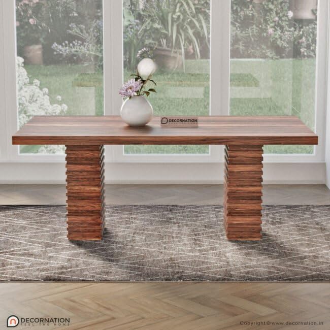 Image of DecorNation Olivia Solid Wooden 6 Seater Dining Table Set with Extra Wide Chairs | Cushioned Seating | Large Rectangular Dining Table | Premium Modern Dining Furniture for Home