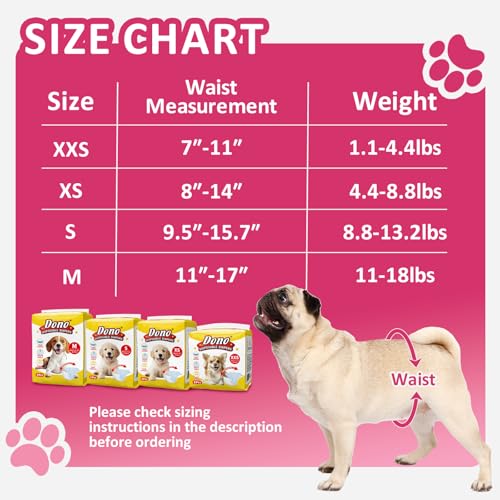 Image of Dono Dog Diapers Female, Disposable Doggie Diapers, Super Absorbent Puppy Diapers with Adjustable Tail Hole, Wetness Indicator for Cats Doggy in Heat Period, X-Small, 24 Count