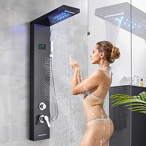 Panel de Ducha LED con Torre de Masaje, Chorros Corporales, Impermeable, Cascada y Lluvia, Acero Inoxidable miniatura 2