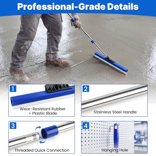 Image of 16 inch Notched Epoxy Floor Squeegee with 62 inch Long Handle for Coatings, Sealers