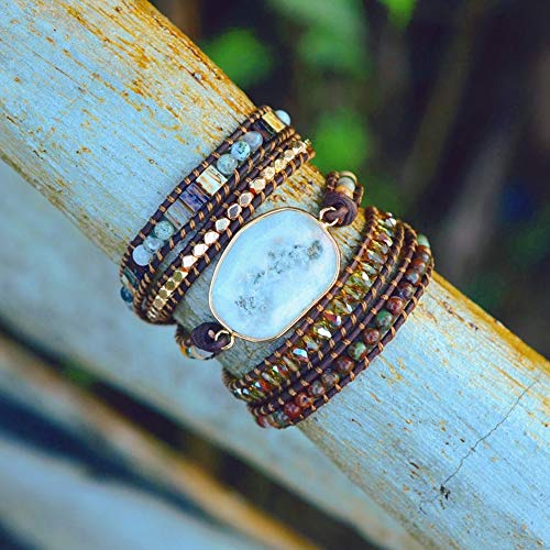Image of YGLINE Natural Stone Beaded Healing Wax String 5 Wraps Bracelets