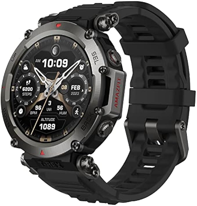 Amazfit T-Rex Ultra Smart Watch for Men, 20-Day Battery Life, 30m Freediving, Dual-Band GPS & Offline Map Support, Mud-Resistant & 100m Water-Resistant, Military-Grade Outdoor GPS Sports Watch, Black