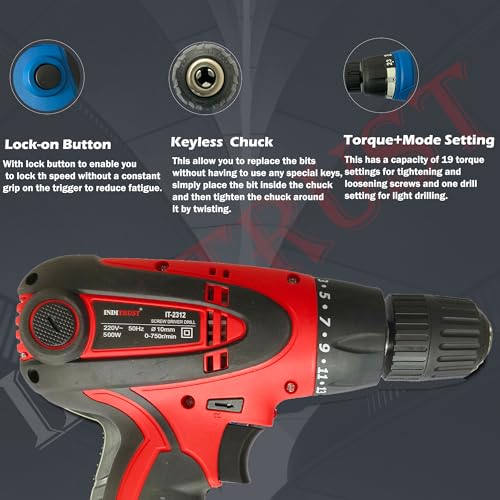 Image of Inditrust 500W Electric Screwdriver Drill Machine 10mm with Variable Speed, 100% Copper Winding Motor, Reversible Power Drill, Wood Metal Wall, Home DIY Tool with 6 Months Warranty