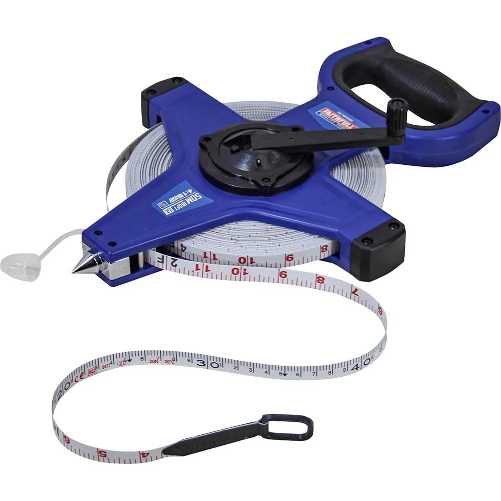 Faithfull Fast Rewind Open Long Tape 50M/165Ft (Width 13Mm)