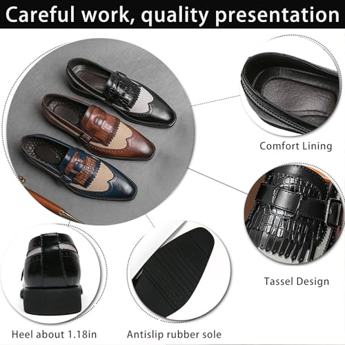 XENTORD Men's Leather Monk Strap Dress Loafers Wingtip Brogue Design with Tassel Detail Comfortable Slip-On Business Casual Shoes for Office Tuxedo Formal Events3