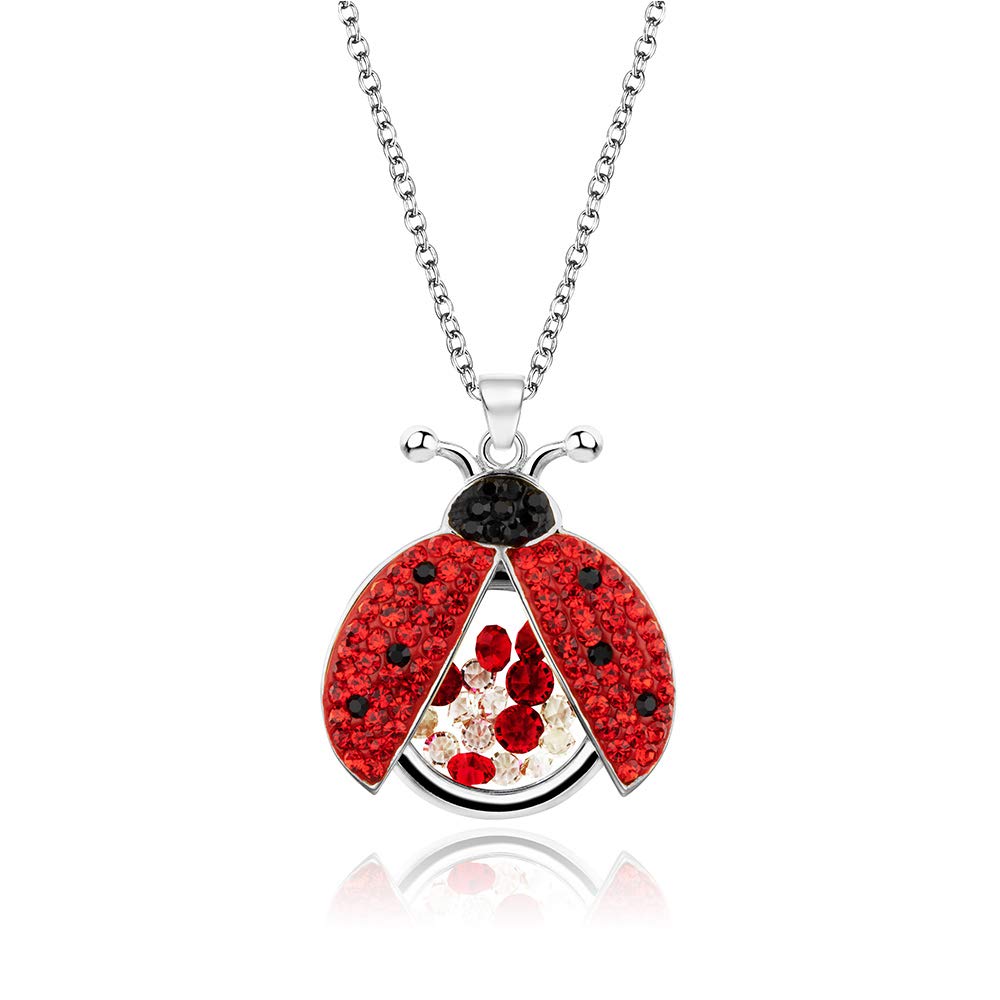 superchicLadybug Pendant Necklace Cute Cubic Zirconia with floating Crystals for Women Halloween Party Birthday Gifts