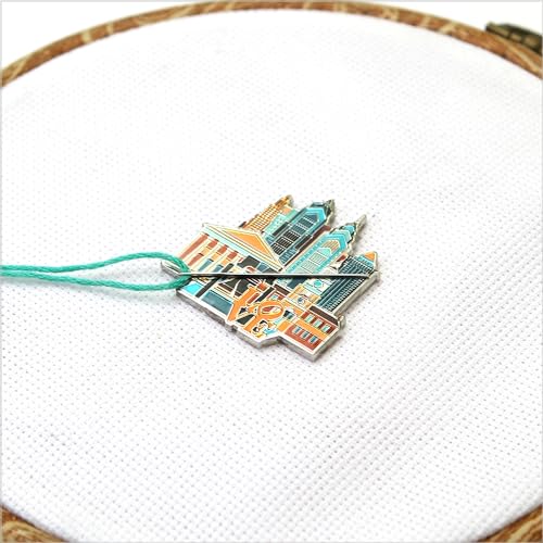 Image of Awesome Pattern Studio Needle Minder Set - Philadelphia Magnetic Needle Minder + 2 Needle Threaders. Enamel Pin for Cross Stitch, Embroidery and Craft