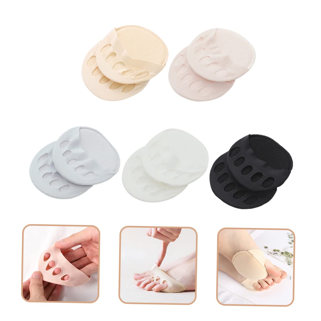 BUTIFULSIC 5pairs Toeless Toe Socks for Women Invisible Half Socks with Cushion for High Heels Sandals and Pumps Comfortable Forefoot Pads for Charming Look Skin Color White Gray