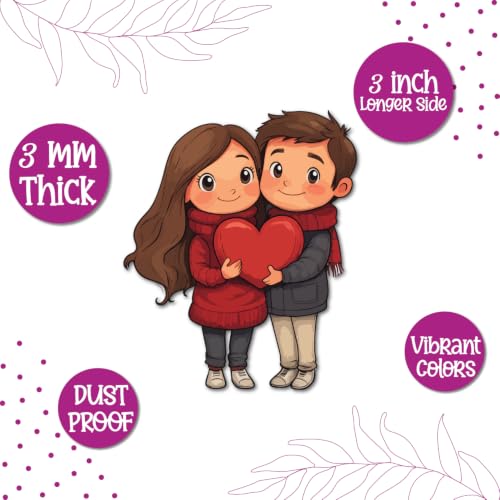 Image of Bhai Please Cute Couple with Heart Theme Wooden Fridge Magnet - Couple Gift