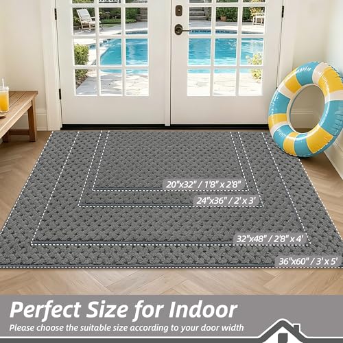 Image of BEQHAUSE Dirt Trapper Door Mat Non-Slip Entryway Rugs, 32 inch x 48 inch, Grey